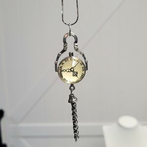 Hand Crafted Silver and Gold Faux Clock Pendant Necklace NWT